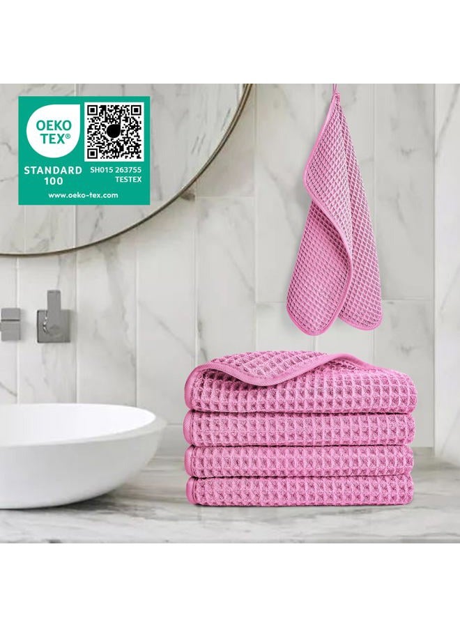Polyte Microfibre Lint Free Washcloth Face Towel, 33 x 33 cm, 4 Pack (Pink, Waffle Weave) - Image 5