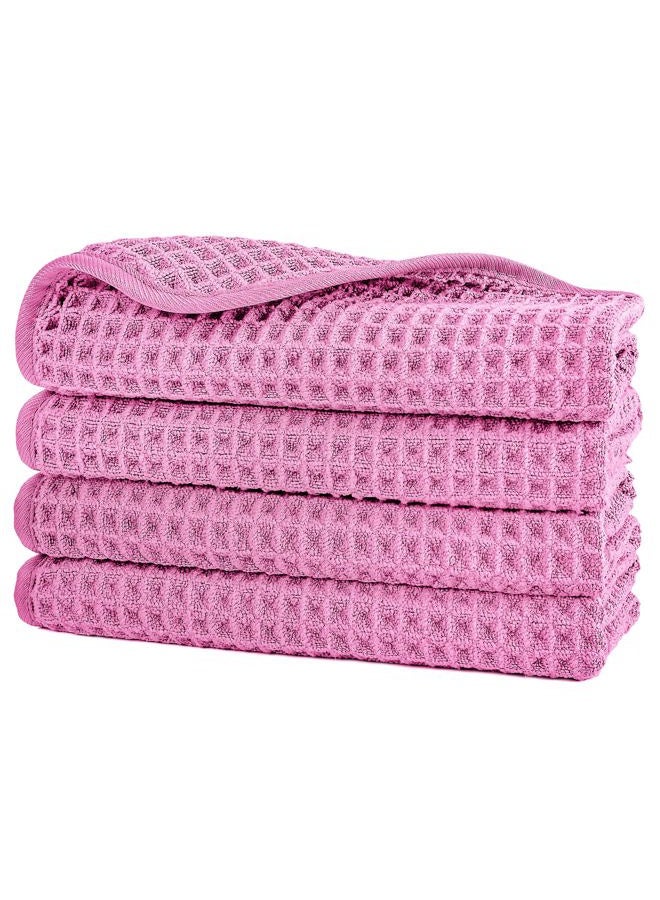 Polyte Microfibre Lint Free Washcloth Face Towel, 33 x 33 cm, 4 Pack (Pink, Waffle Weave) - Image 1
