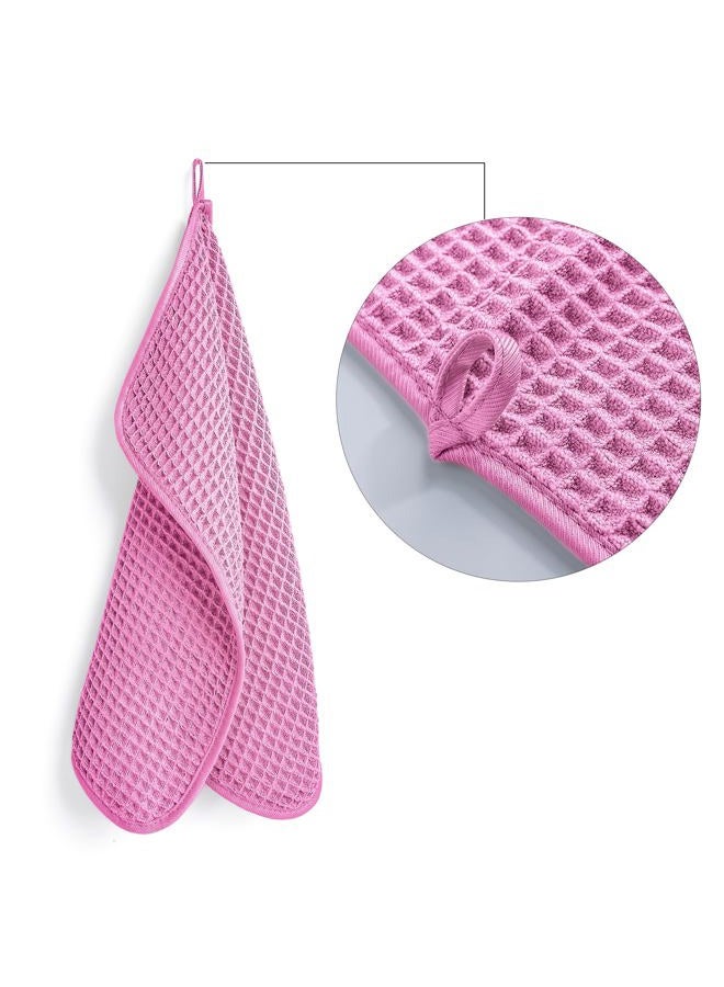 Polyte Microfibre Lint Free Washcloth Face Towel, 33 x 33 cm, 4 Pack (Pink, Waffle Weave) - Image 2