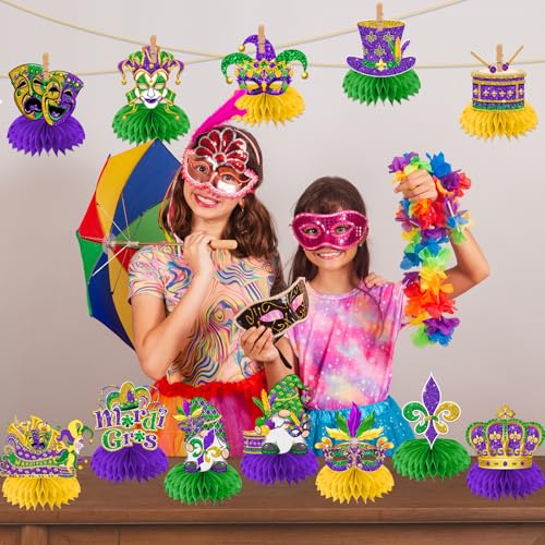 ILUIGGW Masquerade Mask Honeycomb Centerpieces 12Pcs Glitter Fat Tuesday Decorations Centerpiece Table Decorations 3D Table Centerpieces for Masquerade New Orleans Fat Tuesday Decorations - Image 5