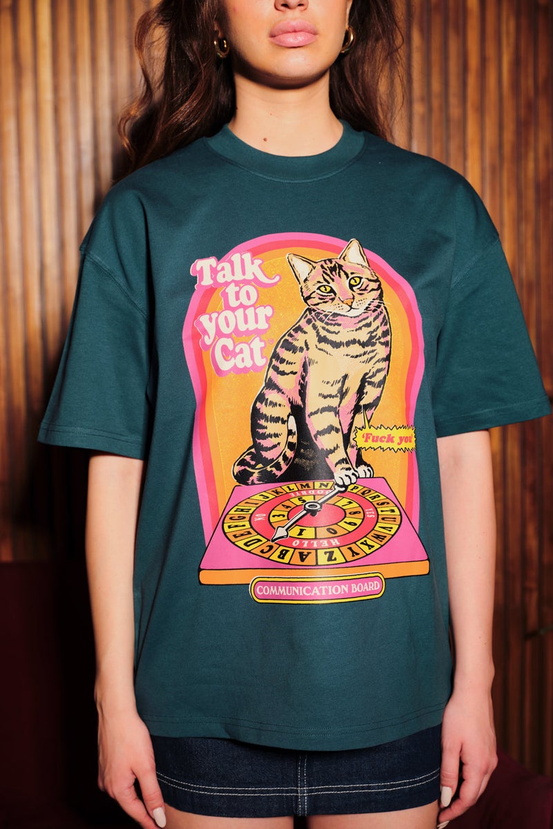 Bonkers Corner Talk To Your Cat Green Oversized T-Shirt for Women's - Image 3