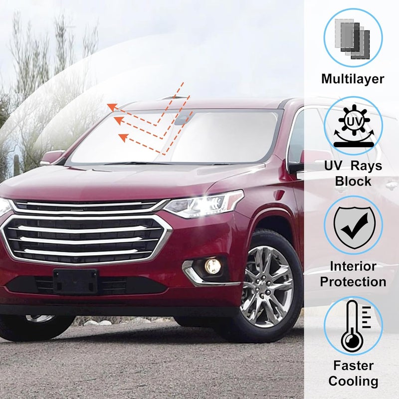 LHFLIVE Windshield Sun Shade Custom Fit for 2018-2023 Chevrolet/Chevy Traverse Accessories Foldable Sunshade Sun Blocker Protect Car from Sun Rays & Heat Damage Keep Car Cooler - Image 2