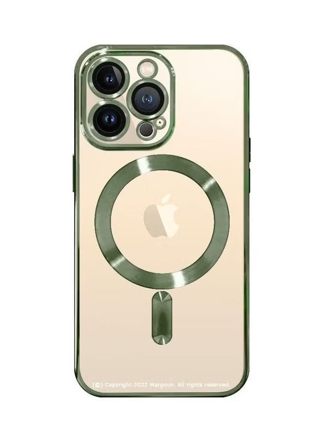 زبون جراب magSafe مغناطيسي شفاف ناعم من مادة البولي يوريثان الحراري غطاء شحن لاسلكي متوافق مع عدسة الكاميرا المقاومة للصدمات لحماية هاتف Apple iPhone 14 Pro Max أخضر زيتوني - Image 3
