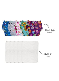Superbottoms Basic Pack Of 10 (5 Shell + 5 Insert) Freesize Adjustable, Washable And Reusable Cloth Diaper For Babies 3 Months -3 Years | One Size Adjustable Diapers | Assorted Prints  - Image 4