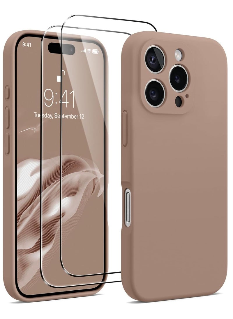ELTRAZONE Light Brown Silicone Case for iPhone 16 Pro [Camera Protection], MagSafe Compatible, Anti-Scratch Microfiber Lining, Includes 2 Screen Protectors - Image 1