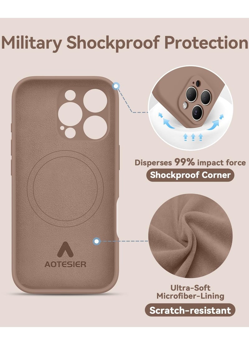 ELTRAZONE Light Brown Silicone Case for iPhone 16 Pro [Camera Protection], MagSafe Compatible, Anti-Scratch Microfiber Lining, Includes 2 Screen Protectors - Image 4