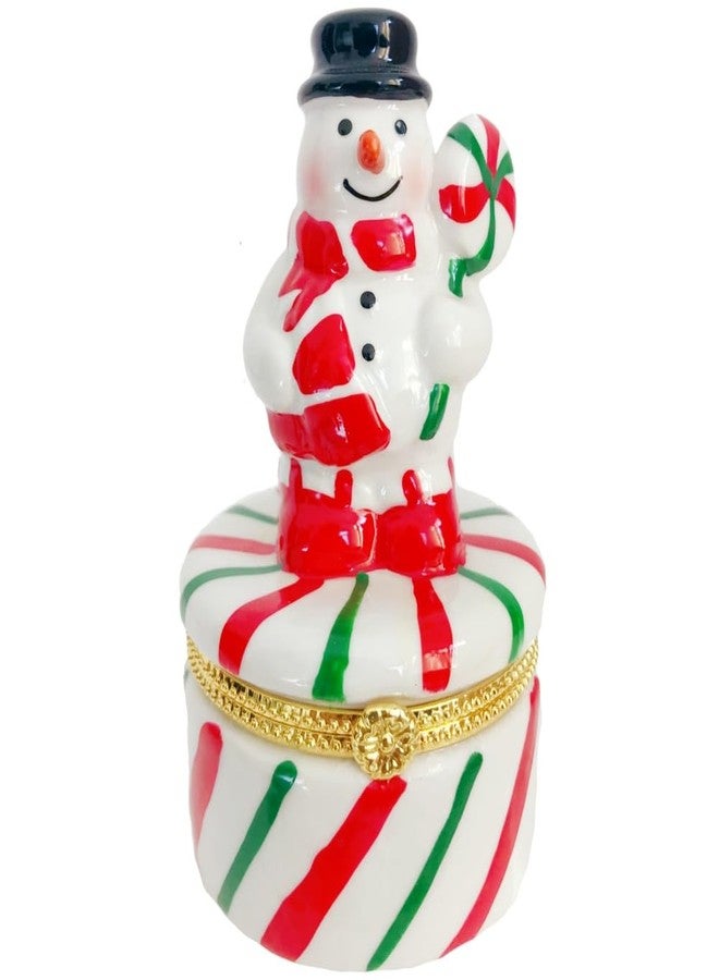 Gishima Christmas Snowman Figurines Jewelry Trinket Box Small Hinged Trinket Box Collectible Jewelry Box Trinket Boxes Christmas Holiday Home Decor Unique Gifts (Snowman holding lollipop) - Image 1