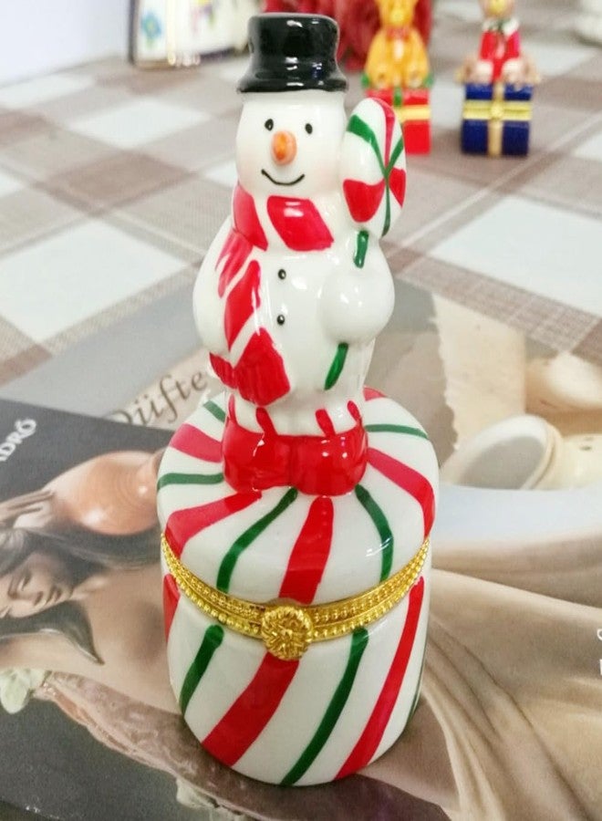 Gishima Christmas Snowman Figurines Jewelry Trinket Box Small Hinged Trinket Box Collectible Jewelry Box Trinket Boxes Christmas Holiday Home Decor Unique Gifts (Snowman holding lollipop) - Image 2