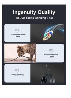 Excefore USB C to USB C Cable, 100W USB C Cable with Display, Flat Braided Anti-Tangle Type C Cord for MacBook Pro, iPhone 15 Pro Max, Samsung Galaxy S22/S21 Ultra, Note 20,Dell xps,Pixel, Grey  - Image 2