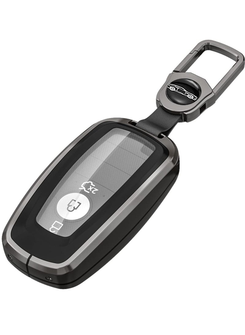 Captaintech Leather Key Fob Cover with Metal Shell for Ford Vehicles 2017-2023 Explorer Fusion Mustang Escape F150 F250 F350 F450 F550 Edge Smart Remote Protection  - Image 1