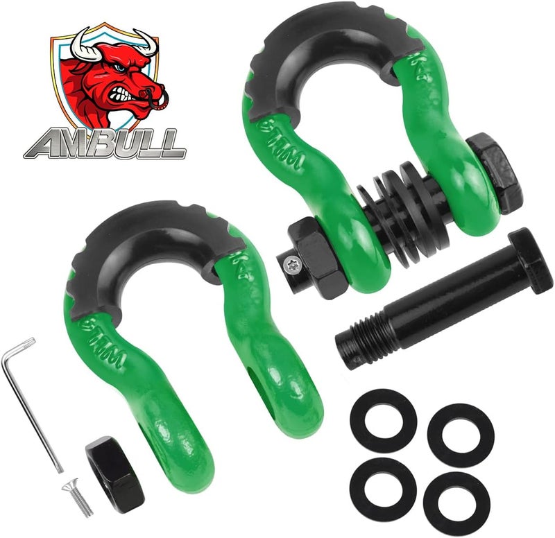 AMBULL Shackles 3/4" D Ring Shackle (2 Pack) 45,000lb Break Strength with 7/8" Pin, Anti Theft Security Screws, Isolator & Washer Kits for Use with Tow Strap Winch Truck Vehicle Recovery, DarkGreen - Image 2