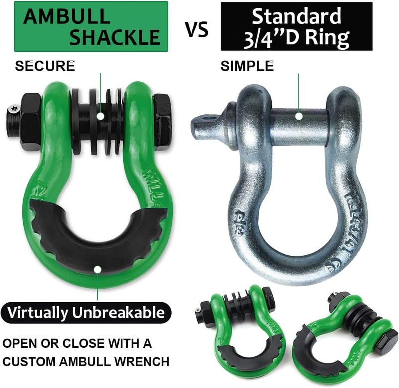 AMBULL Shackles 3/4" D Ring Shackle (2 Pack) 45,000lb Break Strength with 7/8" Pin, Anti Theft Security Screws, Isolator & Washer Kits for Use with Tow Strap Winch Truck Vehicle Recovery, DarkGreen - Image 4