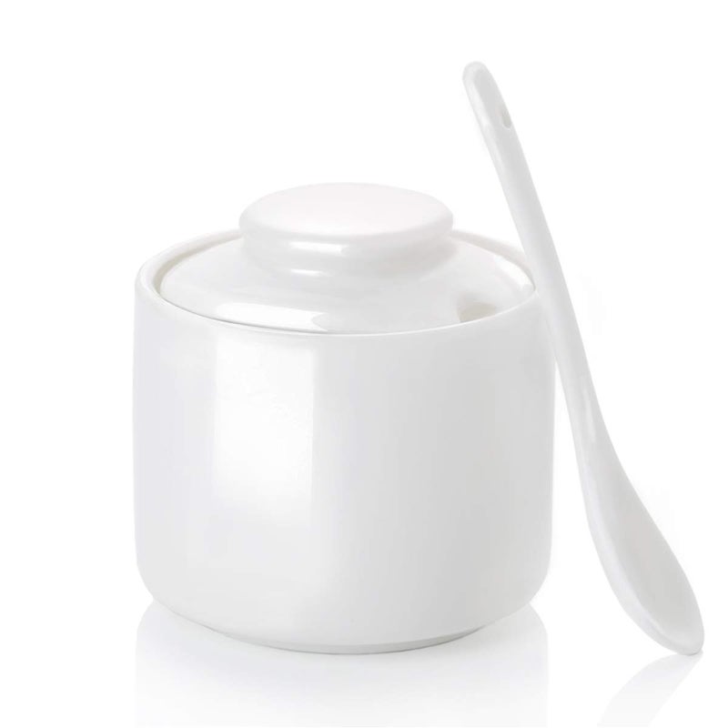 ONTUBE ONTUBE Ceramic Sugar Bowl with Lid and SpoonPorcelain Seasoning Box Salt Bowl8oz White 