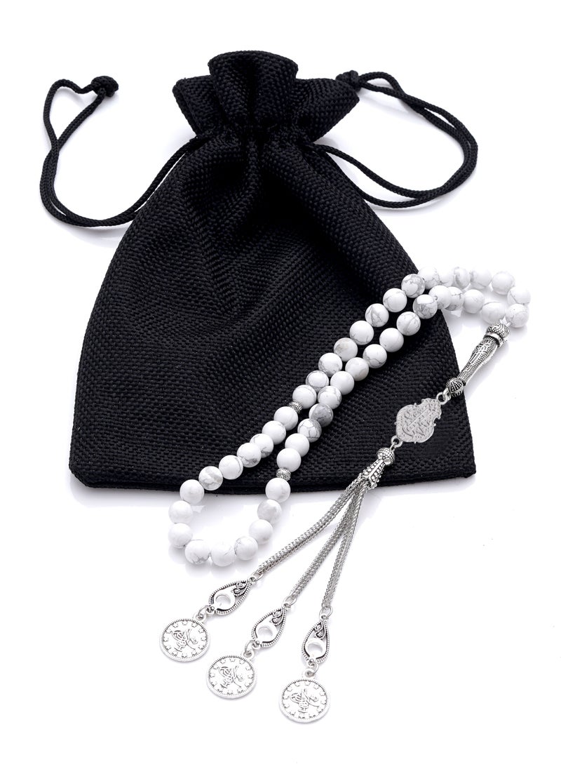 Subhati Prayer Beads (Misbah  ) with metal Parts and Hawolite  | 8 MM Beads - 45 Pcs |Gandeel Writing 4  - Image 3