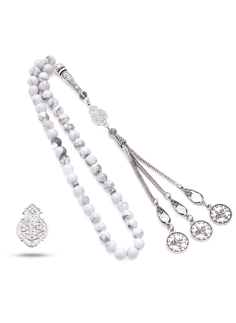 Subhati Prayer Beads (Misbah  ) with metal Parts and Hawolite  | 8 MM Beads - 45 Pcs |Gandeel Writing 4  - Image 2