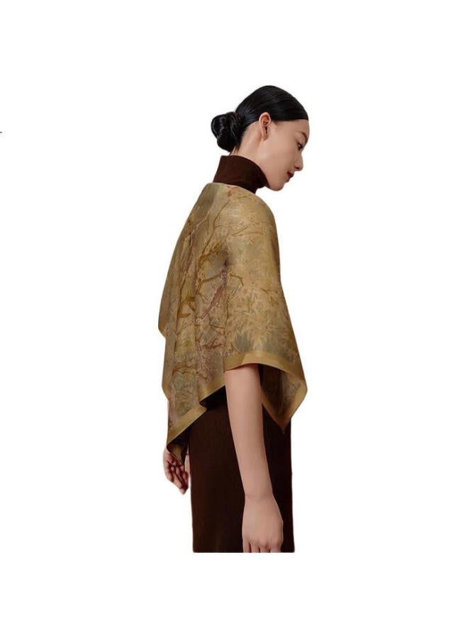 Wanshili Silk Scarf, Mulberry Silk, Women'S Double-Sided Printed Large Square Scarf, Birthday Gift For Mom, Silk Scarf Gift Box - Bird Branch Pattern - Image 3
