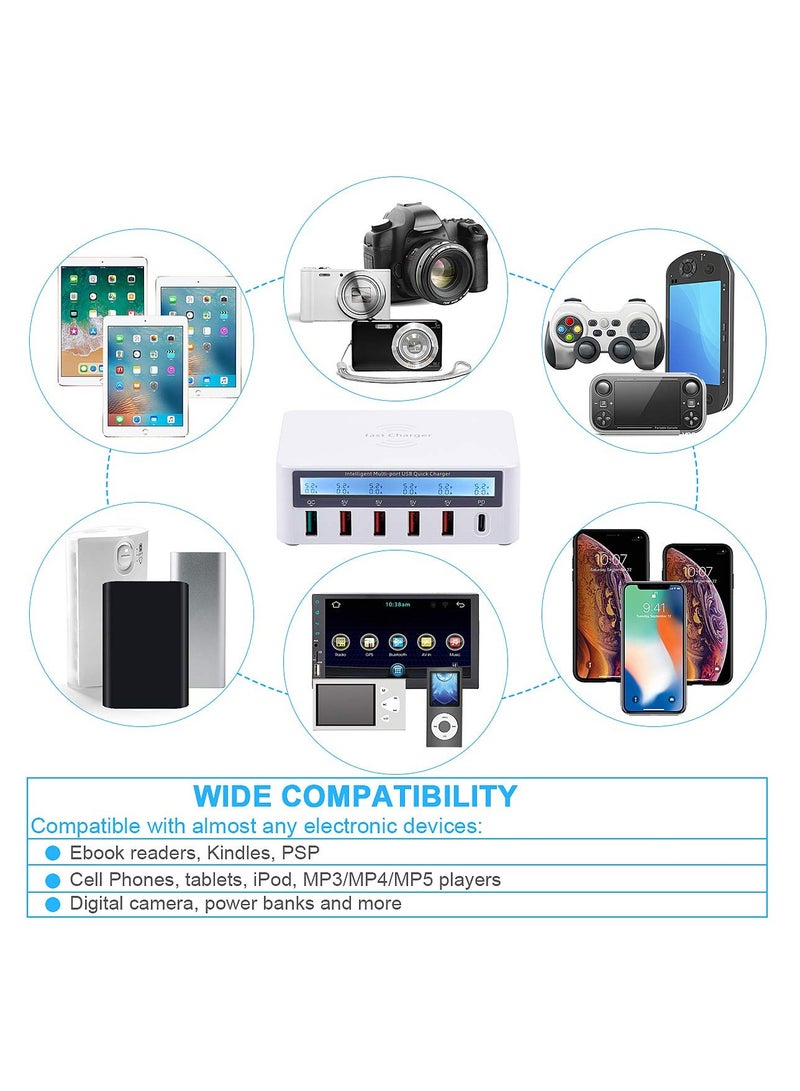 محطة شحن متعددة الأجهزة 100W 6 منافذ USB C مع شحن لاسلكي سريع لأجهزة Apple وغيرها من العلامات التجارية للهواتف المحمولة - Image 5