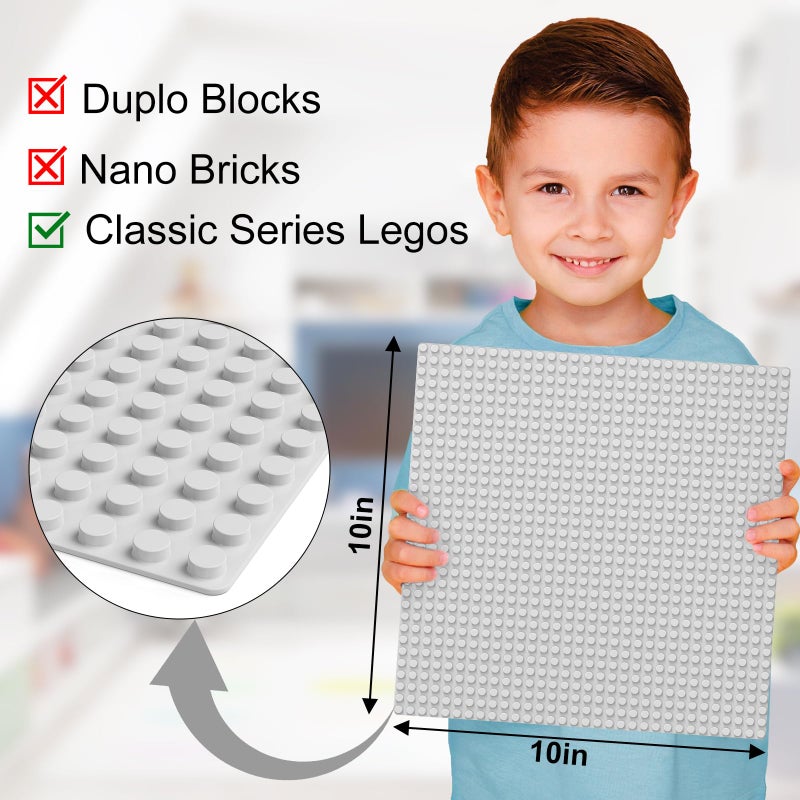 Pokiiulk Classic Baseplates, Peel and Stick Base Plates for Building Bricks, Compatible with Major Brands, Self-Adhersive Base for Bricks 10" x 10", 6 Pack Greyâ€¦ - Image 3