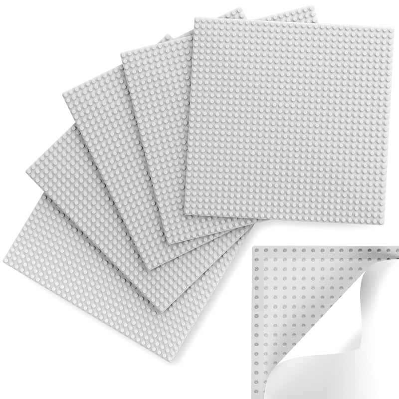 Pokiiulk Classic Baseplates, Peel and Stick Base Plates for Building Bricks, Compatible with Major Brands, Self-Adhersive Base for Bricks 10" x 10", 6 Pack Greyâ€¦ - Image 1