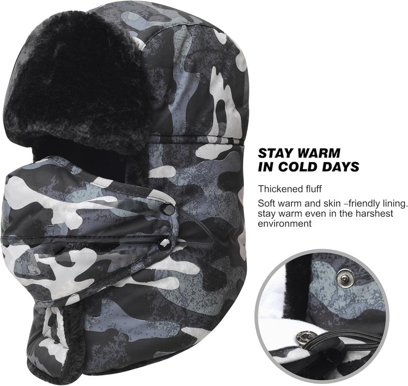 KOOLSOLY Trooper Trapper Hat,Winter Ski Hat with Winter Ear Flap and Ski Windproof Mask - Image 3