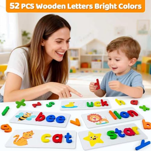 BEESTECH Alphabet ABC Learning Educational Toys for 3 4 5 Years Old Boys Girls Wooden Puzzle Flash Cards Preschool Activity Letter Matching Games for Kids Toddlers - Image 5