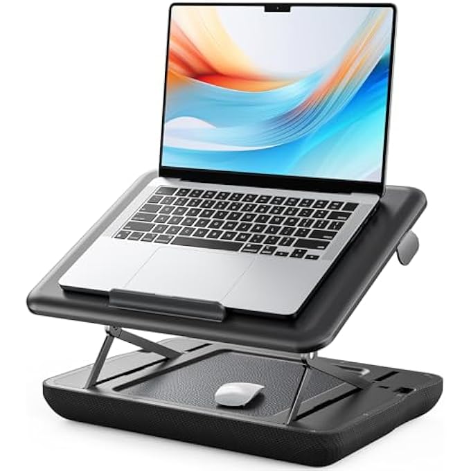 rayihni LAPTOP LAP DESK -ONE SECOND ADJUSTMENT LAPTOP STAND, HEIGHT AND ANGLE ADJUSTBLE WITH LEATHER MOUSE PAD, PHONE HOLDER, STURDY STABLE WORK SURFACE FOR BED SOFA COUCH MAX TO 17 INCH LAPTOPSÏ¼ˆBLACKÏ¼‰ - Image 1