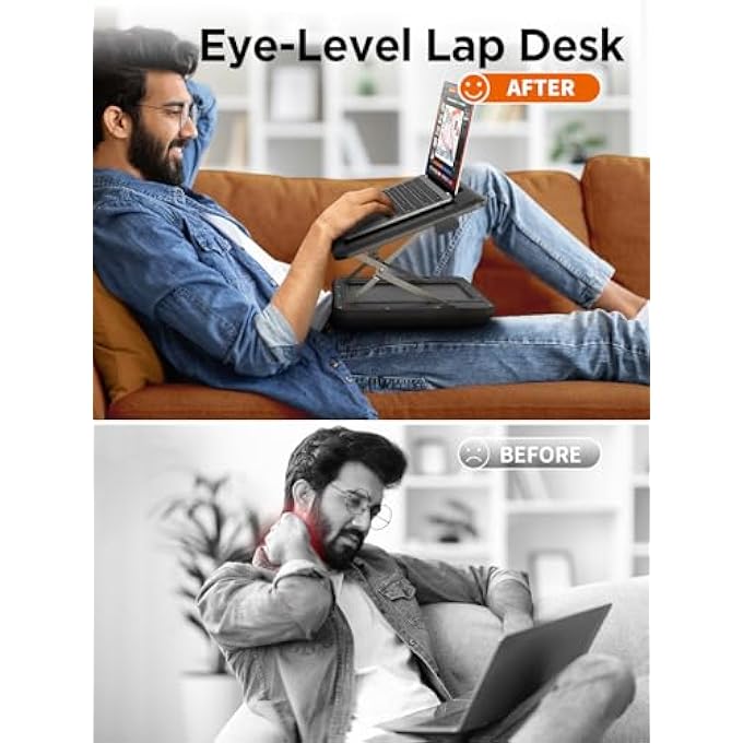 rayihni LAPTOP LAP DESK -ONE SECOND ADJUSTMENT LAPTOP STAND, HEIGHT AND ANGLE ADJUSTBLE WITH LEATHER MOUSE PAD, PHONE HOLDER, STURDY STABLE WORK SURFACE FOR BED SOFA COUCH MAX TO 17 INCH LAPTOPSÏ¼ˆBLACKÏ¼‰ - Image 3