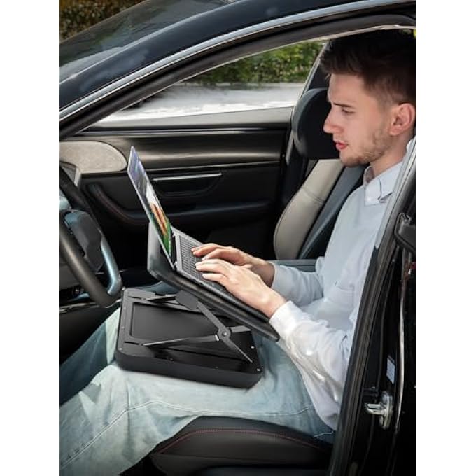 rayihni LAPTOP LAP DESK -ONE SECOND ADJUSTMENT LAPTOP STAND, HEIGHT AND ANGLE ADJUSTBLE WITH LEATHER MOUSE PAD, PHONE HOLDER, STURDY STABLE WORK SURFACE FOR BED SOFA COUCH MAX TO 17 INCH LAPTOPSÏ¼ˆBLACKÏ¼‰ - Image 2