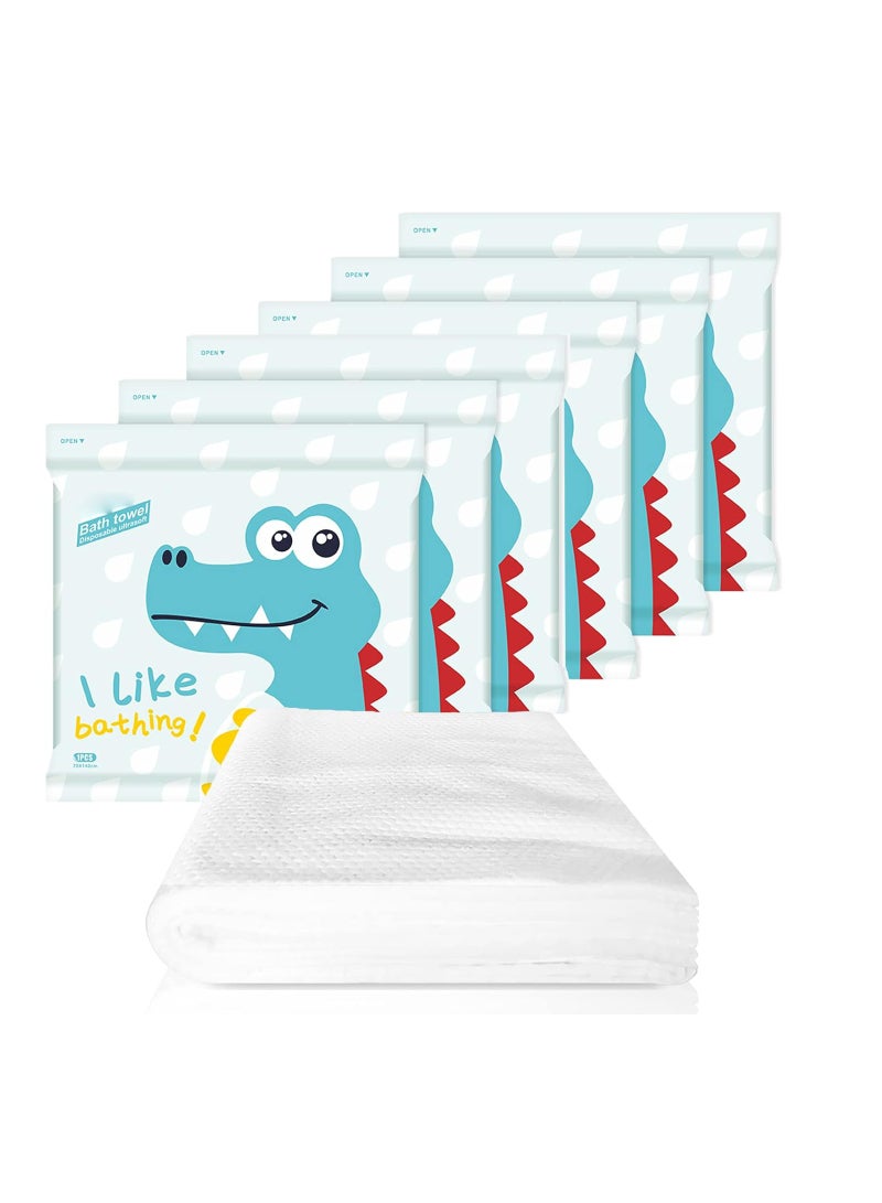 6 Pack Disposable Bath Towels, White Soft Bath Bath Wipes, Portable and Breathable Thick Bath Cloths, for Travel Hotel Business Trip, Shower Bath Big Towels Body Towel for Hiking (55 x 28) - Image 1