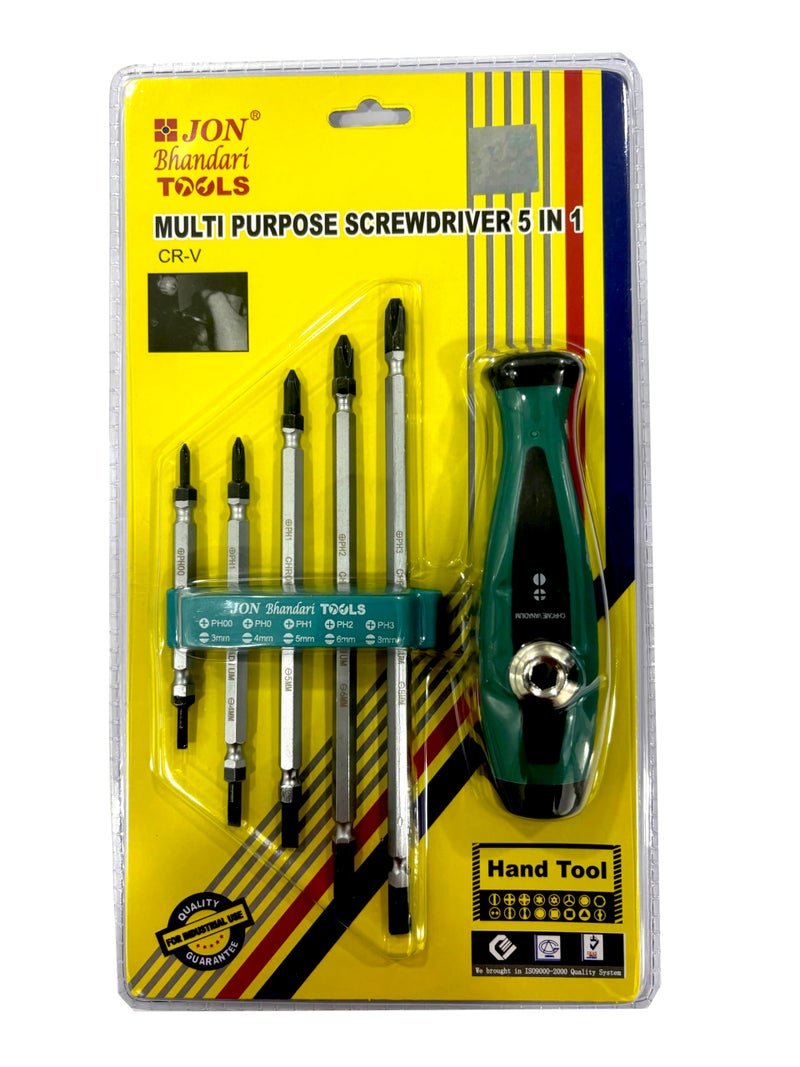 Jon Bhandari Tools 5-in-1 Screwdriver Set | Slotted (3mm–8mm) & Phillips (PH00–PH3) | Multipurpose Precision Tool Kit for Home, Electrical & DIY Use - Image 5