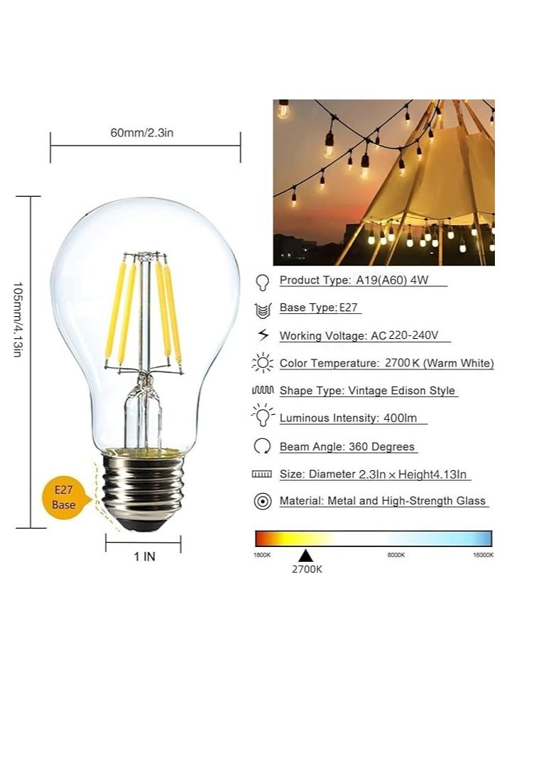 ESNCO 33FT Outdoor String Lights, Electric Plug-In Festoon Lights 10 Meter 20 LED Bulbs, Outdoor Waterproof Decorative Hanging Light String for Patio Garden Porch Yard (10M with G45 Clear)  - Image 2