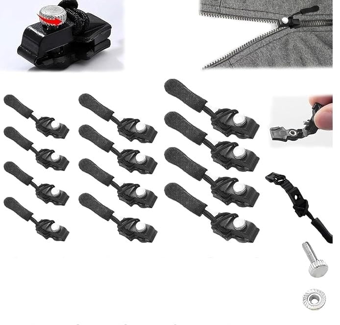 Sets Instant Zipper Repair Kit M Sizes Universal Zipper Slider Replacement Adjustable Zipper Fixer Zipper Pull for Luggage Backpack Wallets Suitcases Tents Jackets Skirts Jeans Black 10PCS  - Image 2