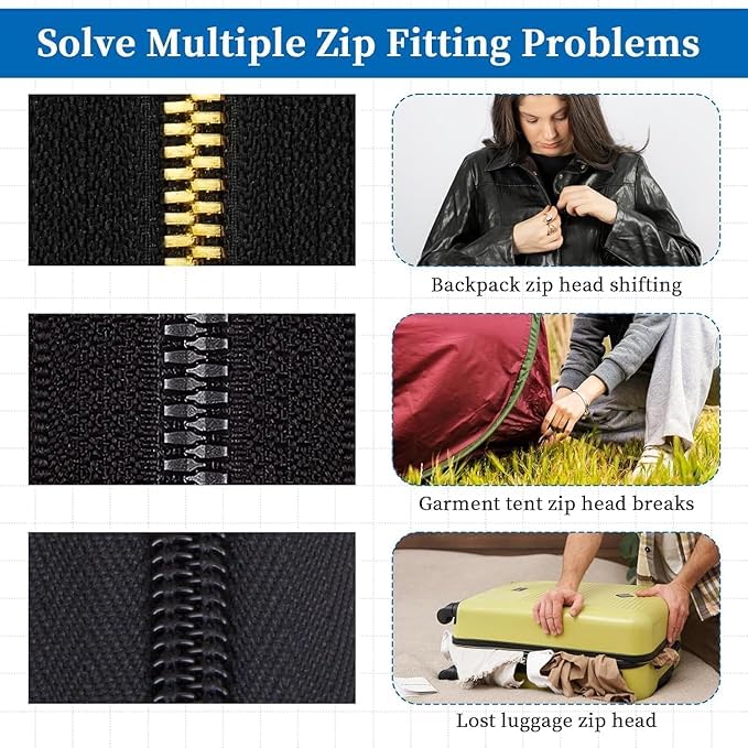Sets Instant Zipper Repair Kit M Sizes Universal Zipper Slider Replacement Adjustable Zipper Fixer Zipper Pull for Luggage Backpack Wallets Suitcases Tents Jackets Skirts Jeans Black 10PCS  - Image 5