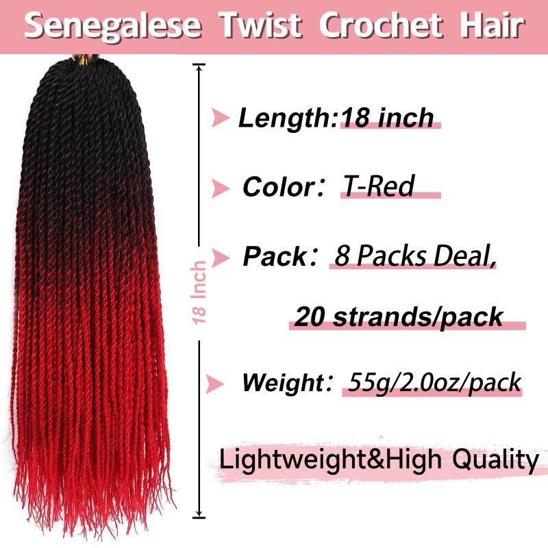 Befunny Senegalese Twist Crochet Hair-8 Packs 18 Inch Senegalese Twist Crochet Braids For Women, Black Pre Looped Pretwisted Crochet Braids, Synthetic Crochet Twist Hair (18in,1B#) - Image 2