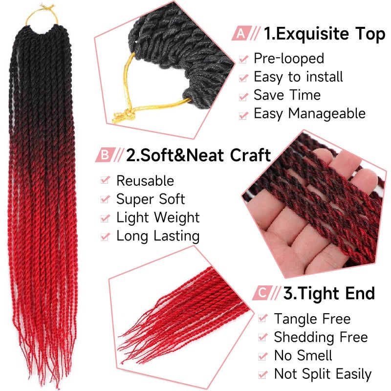 Befunny Senegalese Twist Crochet Hair-8 Packs 18 Inch Senegalese Twist Crochet Braids For Women, Black Pre Looped Pretwisted Crochet Braids, Synthetic Crochet Twist Hair (18in,1B#) - Image 3