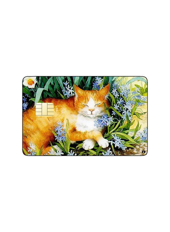 RKN PRINTED BANK CARD STICKER Cute Cat Drawing With Flowers - Image 2