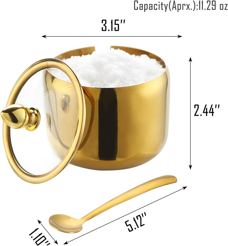 IBWell 10oz Sugar Bowl with Lid and Spoon Gold Sugar Container with Spoon for Coffee Bar Kitchen Accessories for Seasoning Sugar Salt Coffee Bean - Image 2