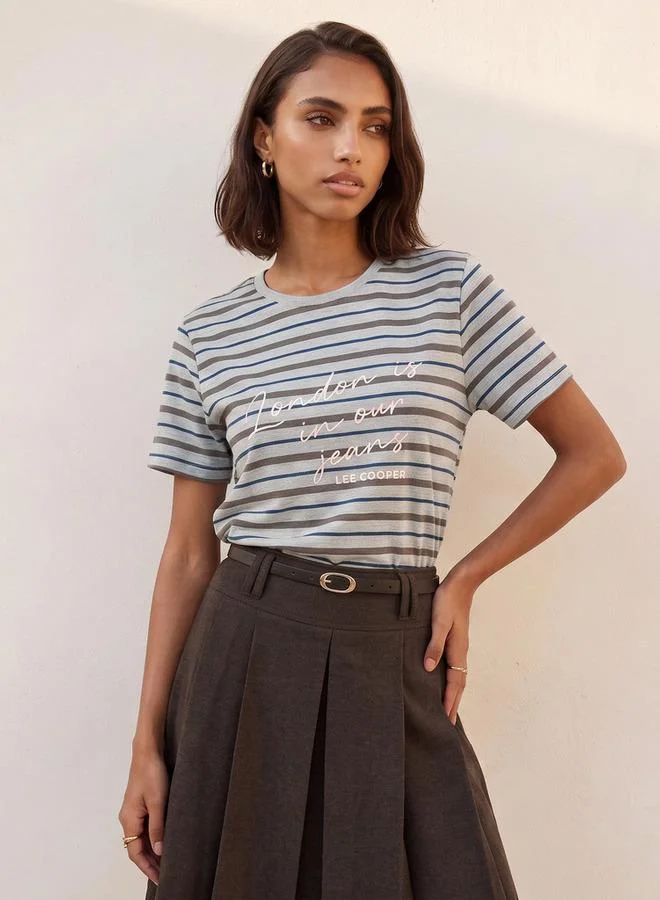 لي كوبر Lee Cooper Relaxed Fit Cotton Striped T-shirt