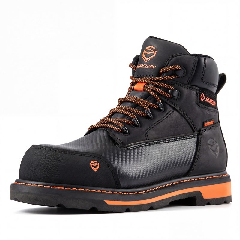 SUREWAY Men's 6" Waterproof Soft Toe Work Boots - Crazy Horse Leather Safety Shoes,GoodyearWelt Slip Resistant EH Rated Heavy Duty Construction Boots for Industrial, Roofing, Landscaping - Image 1