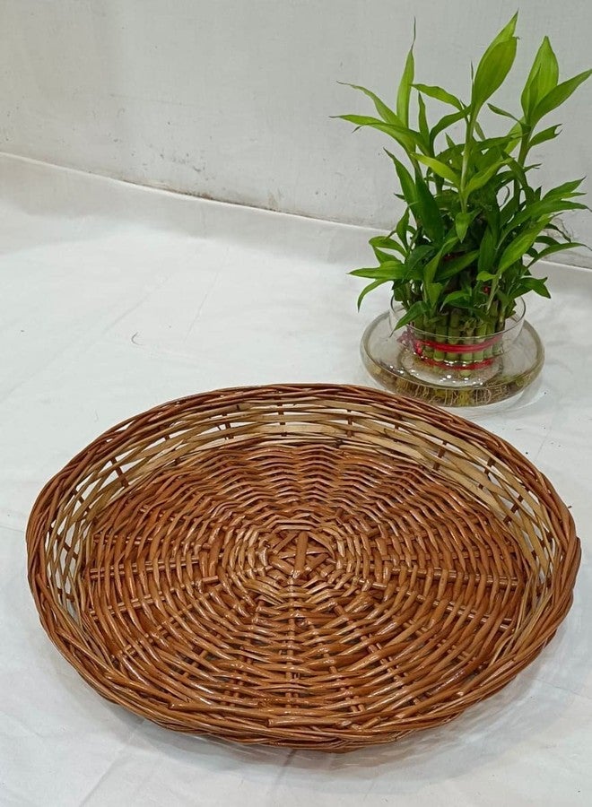 Avika Bamboo Cane Round Basket (Brown, 20 inch) - Image 1