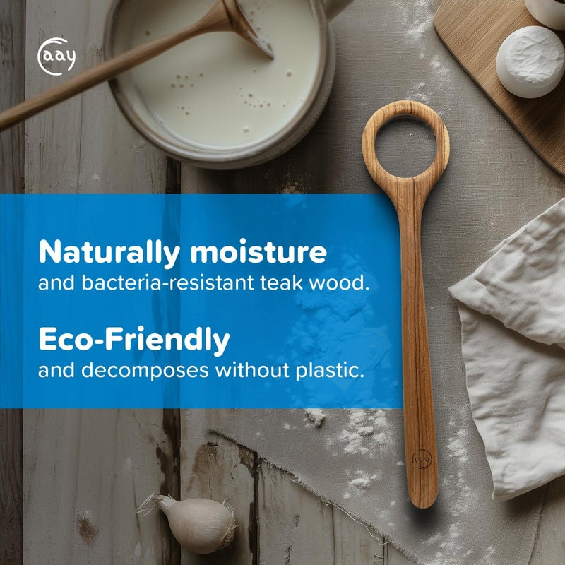 FAAY 13" Dough Whisk, 100% Healthy Teak Kitchen Utensils for Bread Mixing, Sourdough, Batter Preparation, Baking, and Cooking Tools - Image 5