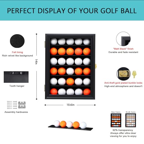KCRasan 30 Golf Ball Display Case Lockable - Golf Ball Holder Gift for Golf Enthusiasts - Golf Ball Display Rack Cabinet for Wall Mount with Glass Door - Image 2