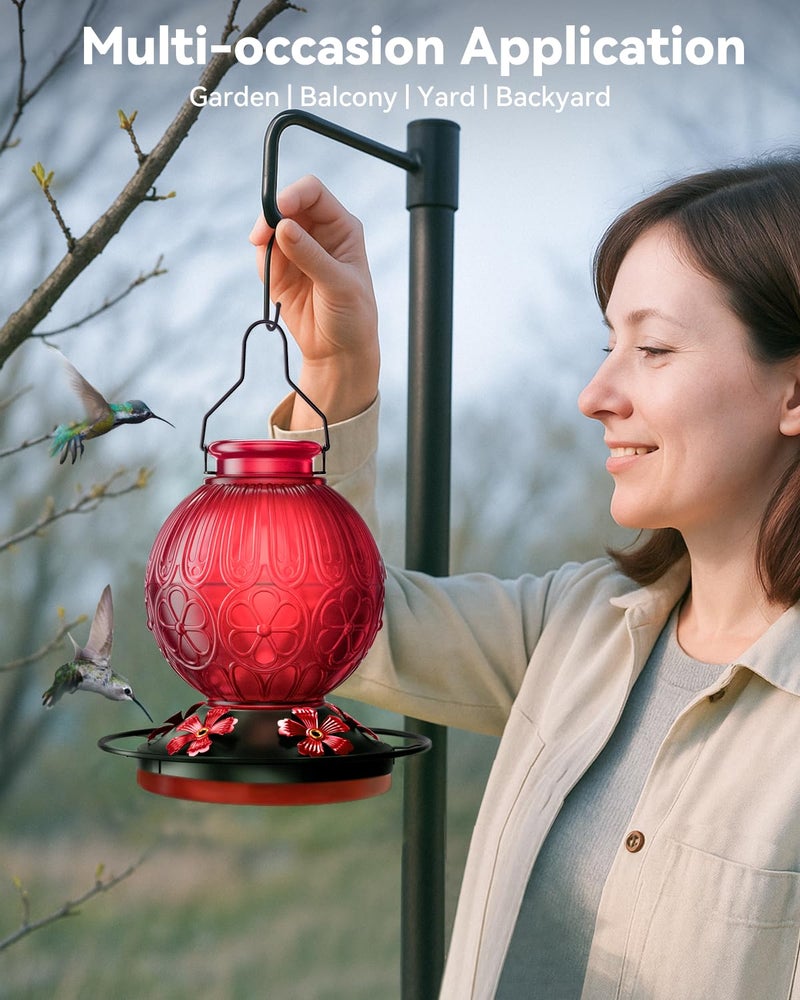 solawngarden 26Oz Hummingbird Feeder for Outdoors, Vintage Glass Bird Feeder with Perch, Durable & Easy to Clean, Hanging Nectar Feeder for Garden, Yard, Deck â€“ Gift for Bird Lovers (Red) - Image 3