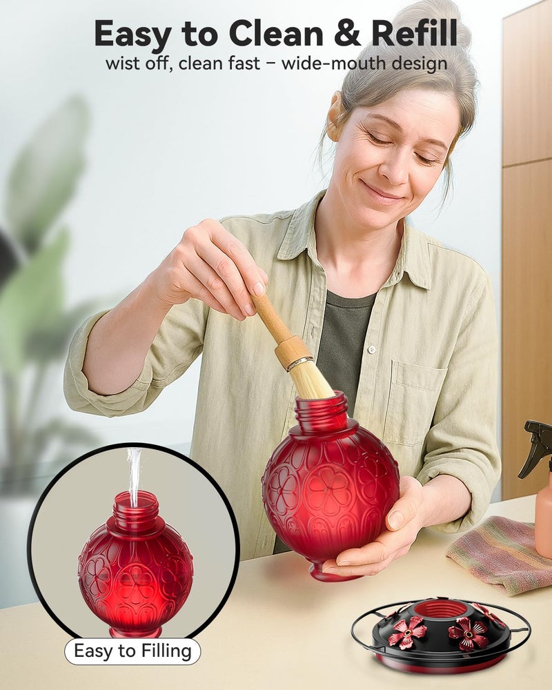 solawngarden 26Oz Hummingbird Feeder for Outdoors, Vintage Glass Bird Feeder with Perch, Durable & Easy to Clean, Hanging Nectar Feeder for Garden, Yard, Deck â€“ Gift for Bird Lovers (Red) - Image 4
