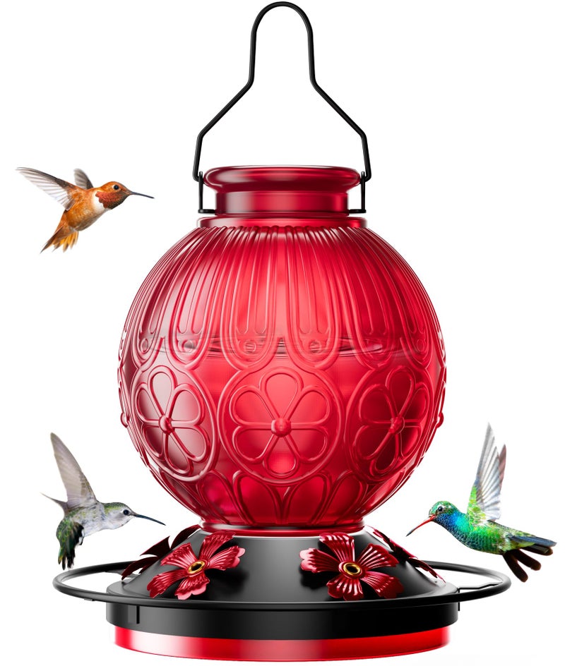 solawngarden 26Oz Hummingbird Feeder for Outdoors, Vintage Glass Bird Feeder with Perch, Durable & Easy to Clean, Hanging Nectar Feeder for Garden, Yard, Deck â€“ Gift for Bird Lovers (Red) - Image 1