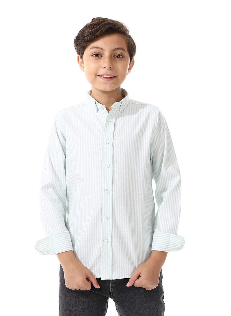 Andora Candy Stripes Boys Oxford Shirt_White & Light Green - Image 1
