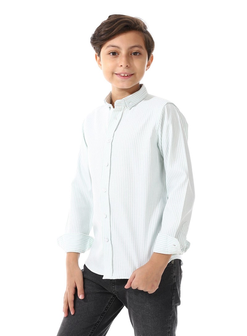 Andora Candy Stripes Boys Oxford Shirt_White & Light Green - Image 2