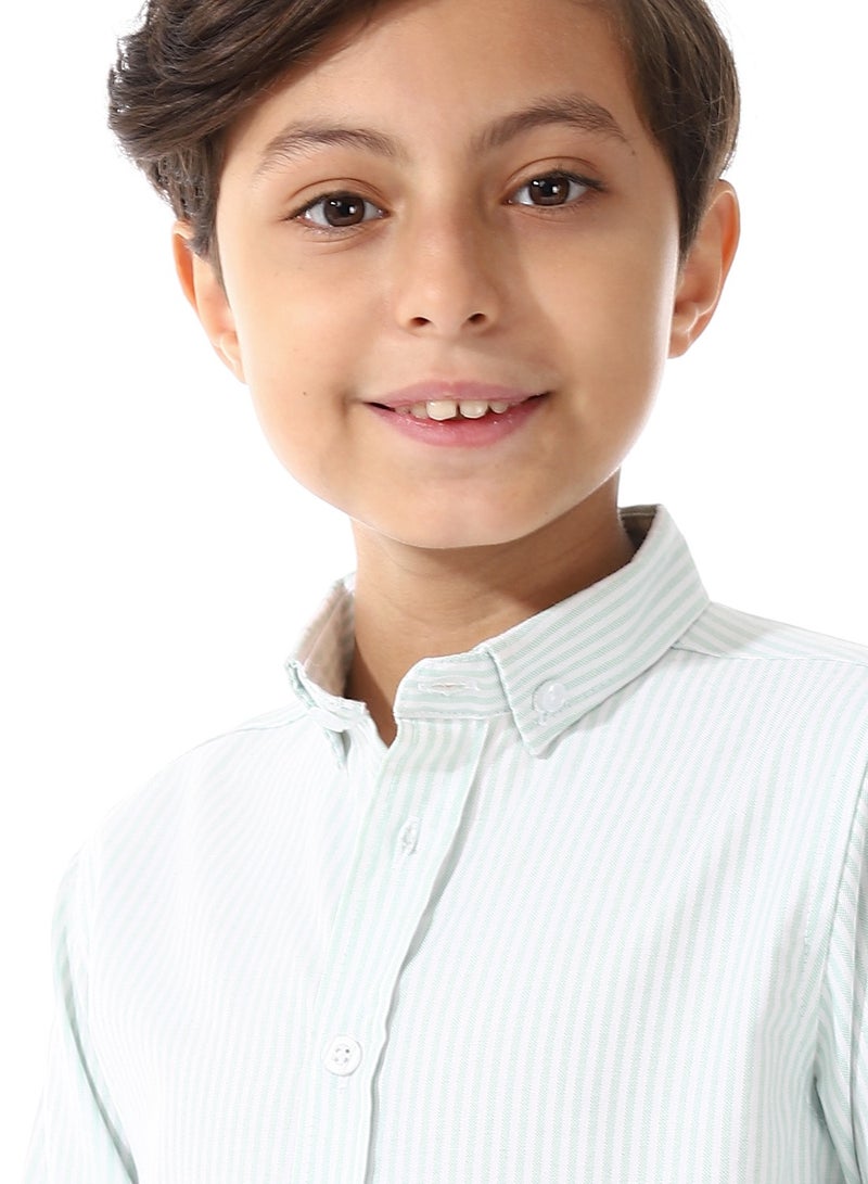 Andora Candy Stripes Boys Oxford Shirt_White & Light Green - Image 4