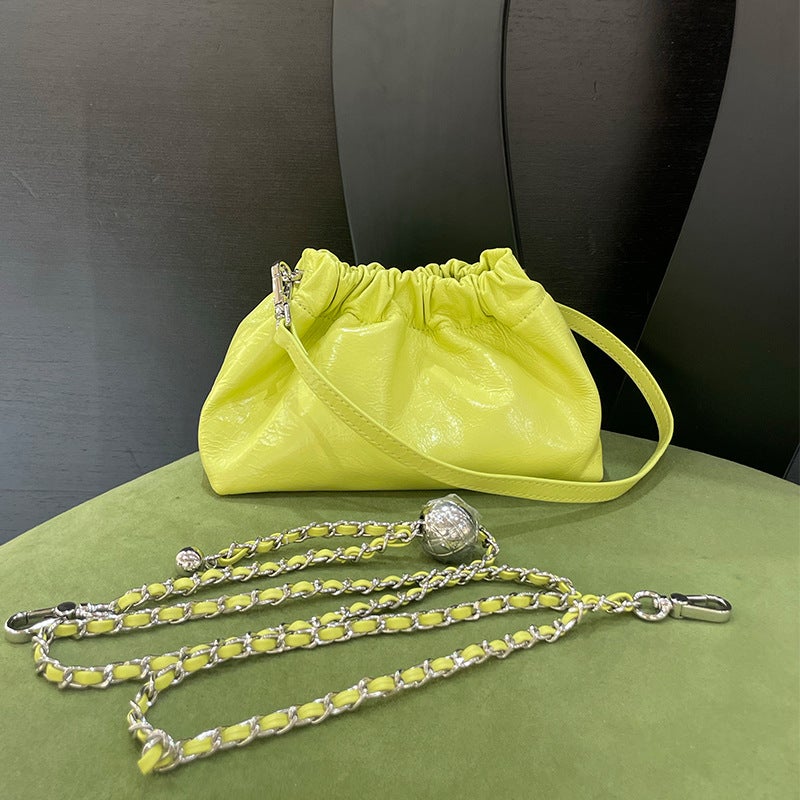 Bag Women'S New Leather Pleated Cloud Bag Chanel Style Chain Bag Simple Fashionable Small Golden Ball Shoulder Crossbody Bag - Image 1