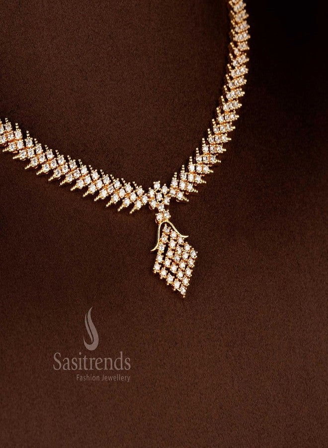 Sasitrends Geometric American Diamond Micro Gold Plated Necklace Set - Image 4